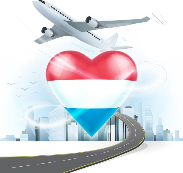 مفهوم سفر و حمل و نقل با پرچم لوکزامبورگ در قلب
