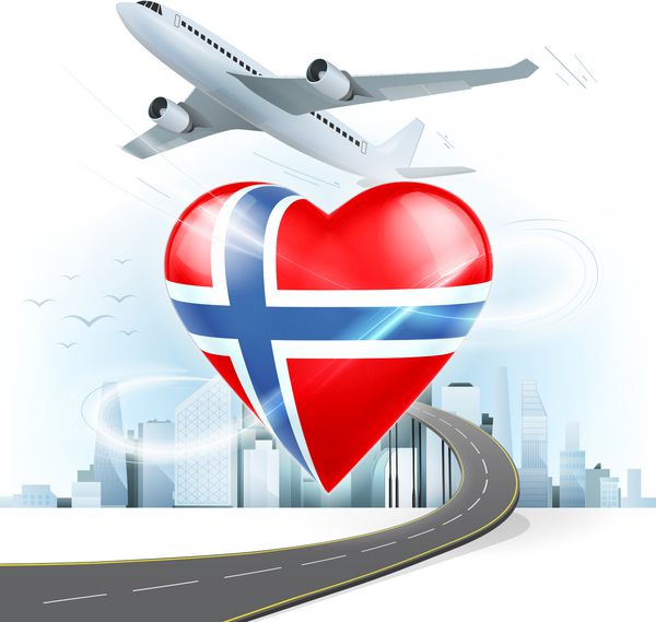 مفهوم سفر و حمل و نقل با پرچم نروژ در قلب
