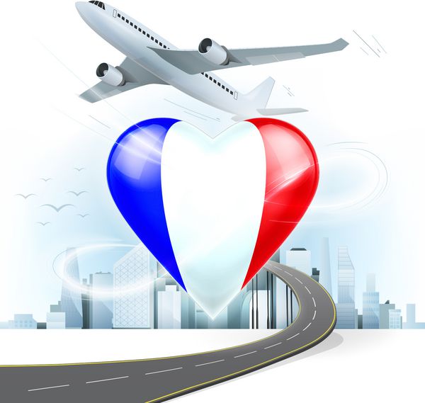 مفهوم سفر و حمل و نقل با پرچم فرانسه در قلب