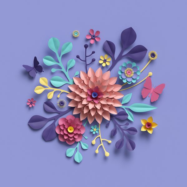اجرای سه بعدی چکيده دور دسته گل گل زمينه گیاه شناسی گل عروس کاغذ الگوی papercraft آب نبات رنگ پاستل رنگ روشن پالت