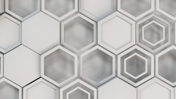 چكيده زمينه 3d ساخته شده از hexagons سفید دیوار hexagons الگوی لانه زنبوری 3D رندر تصویر