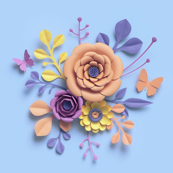 اجرای سه بعدی گل هنر کاغذ backround گل گیاه شناسی الگوی دور دسته گل آب نبات نقاشی با مداد رنگی رنگ پالت های پر جنب و جوش