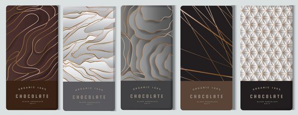 بسته بندی شکلات مسخره کردن مجموعه عناصر برچسب آیکون قاب عکس طراحی محصولات لوکس ساخته شده با فویل طلایی جدا شده در پس زمینه نقره ای و قهوه ای تصویر بردار