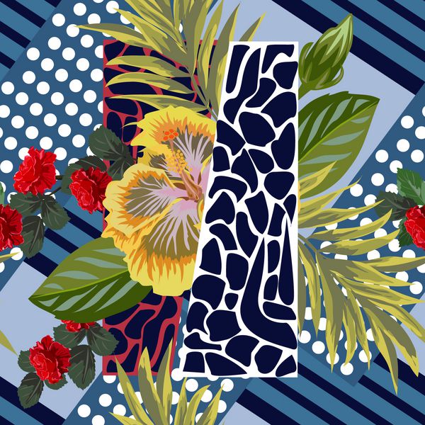 الگوی گیاهخواری بدون درز گلها و اشکال هندسی پس زمینه گل برای پارچه پوشش کاغذ دیواری بسته بندی هدیه چاپ طراحی رومانتیک برای پارچه کتان ابریشم