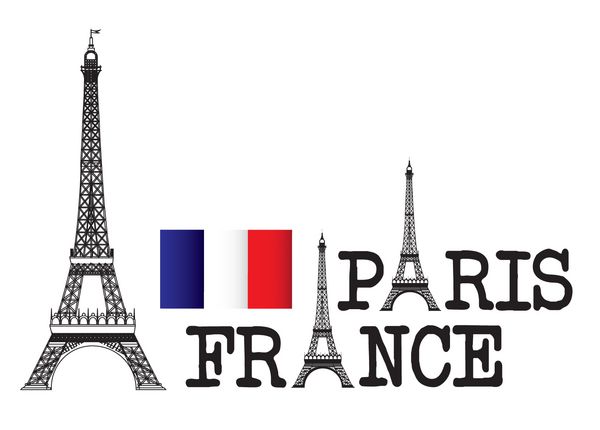 برج ایفل با پاریس و متن فرانسه بر روی زمینه سفید بردار