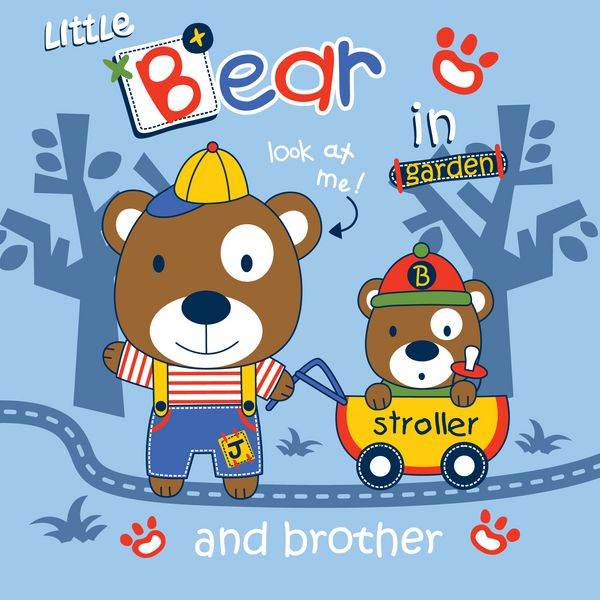 خرس و برادر در باغ کارتون حیوانات خنده دار تصویر برداری