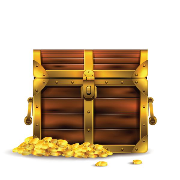 قفسه سینه چوبی با سکه طلایی بسته شده است