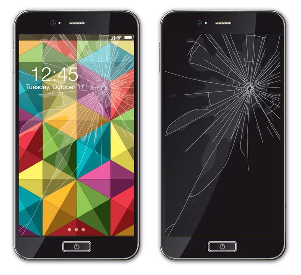تلفن همراه مدرن با شیشه شکسته تصویرتلفن همراه مدرن واقعی با صفحه نمایش شکسته جدا شده بر روی سفید سایه صفحه نمایش دکمه ها متن ها و غیره در لایه های خود قرار دارند که کار آسان با آنهاست