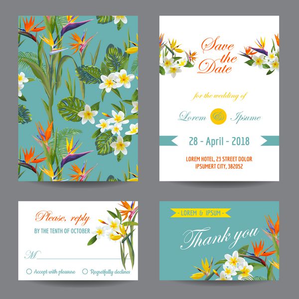 دعوت نامه یا کارت تبریک طراحی گل های گرمسیری