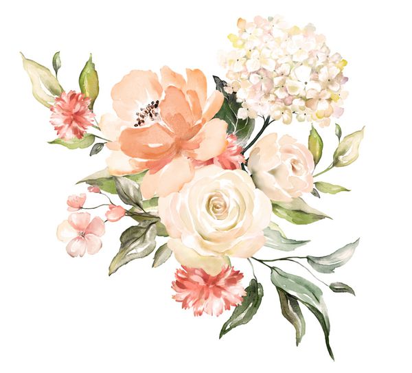 گل های آبرنگ تصویر گل برگ و جوانه ترکیب گیاهی برای عروسی و یا کارت تبریک شاخه گل گل رز انتزاعی هوراندی