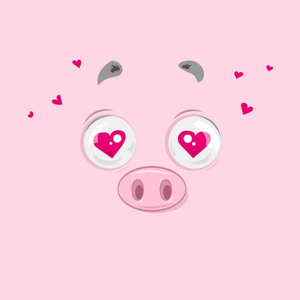 تصویر برداری از خوک زیبا در عشق پس زمینه صورتی