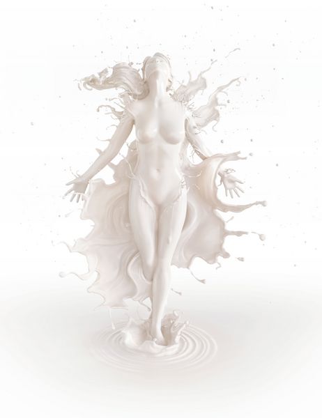 چلپ چلوپ سفید به شکل بدن بدن زن مفهوم نوشیدن شیر یا بهداشت و زیبایی 3D تصویر