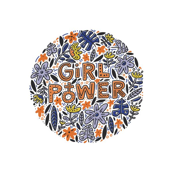 دختر طراحی قدرت نامه با گل نقل قول الهام بخش نقل قول فمینیسم عبارت برای پوستر تی شرت و هنر دیواری طراحی برداری