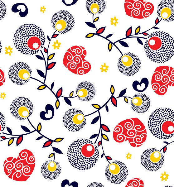 گل قاصدک رنگارنگ و الگوی قلب مارپیچ برای الگوی پارچه ای طراحی مد