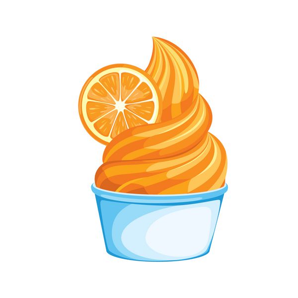 نرم نارنجی بستنی در جام تزئین شده با خلال پرتقال تصویر برداری در پس زمینه سفید دسر خوشمزه