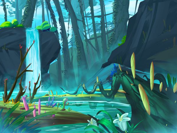 جنگل آبشار با سبک فوق العاده واقع گرایانه و آینده ای بازی های ویدئویی آثار CG دیجیتال تصویر مفهوم طراحی صحنه سبک واقعی کارتون