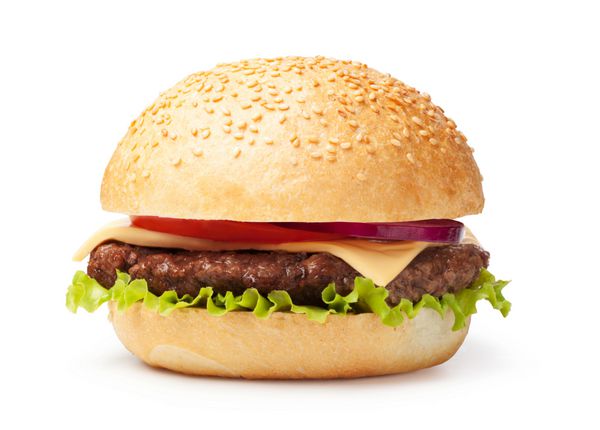 همبرگر جدا شده بر روی زمینه سفید