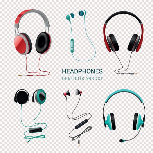 هدفون های headphones انواع earbuds در گوش هدفون واقع بینانه مجموعه ای رنگی مجموعه ای شفاف وکتور یکپارچهسازی با سیستمعامل