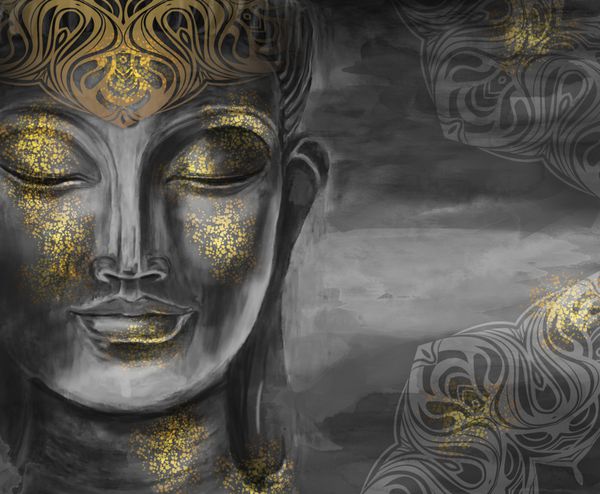 Bodhisattva Buddha کولاژ هنر دیجیتال همراه با آبرنگ یک دست نقاشی غیر معمول برای داخل کشور کشیده شده است