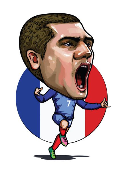 20 فوریه پرتره کارتونی آنتوان گریزمن تصویر فوتبالیست حرفه ای فرانسه توسط MONKEY ZUN