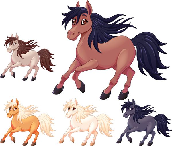مجموعه ای از اسب های کارتونی مختلف شخصیت های جدا شده بردار