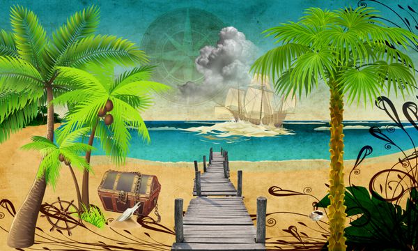 طراحی 3d تصویر زمینه برای بچه ها با موضوع خلیج دزدان دریایی برای عکاسی