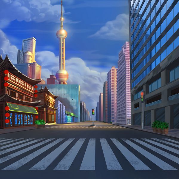 چین خیابان شانگهای واقعی کشور شهر منطقه نقاشی سری بازی های ویدئویی دیجیتال CG هنرمندان مفهوم تصویر واقعی کارتون سبک طراحی صحنه