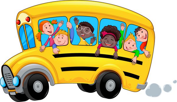 اتوبوس مدرسه کاریکاتور با دانشجویان عزیز جدا شده بردار شی