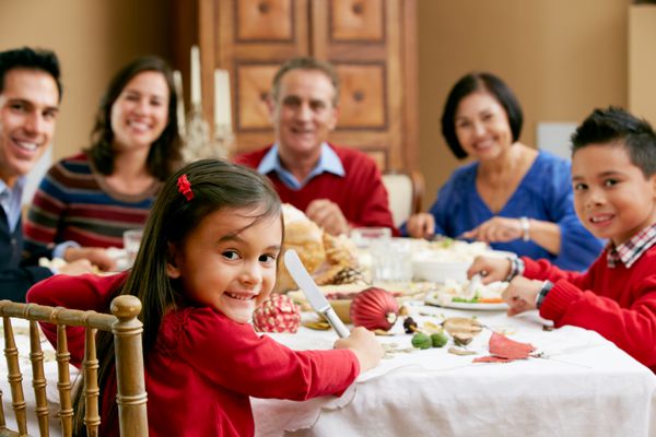 خانواده چند نسلی با غذای کریسمس جشن می گیرند