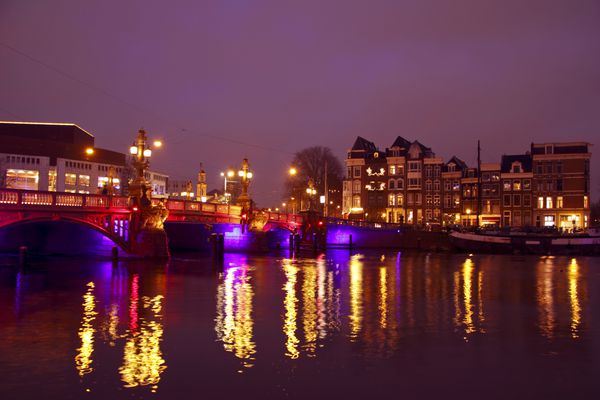 نقاشی شهر از آمستردام با پل آبی در هلند