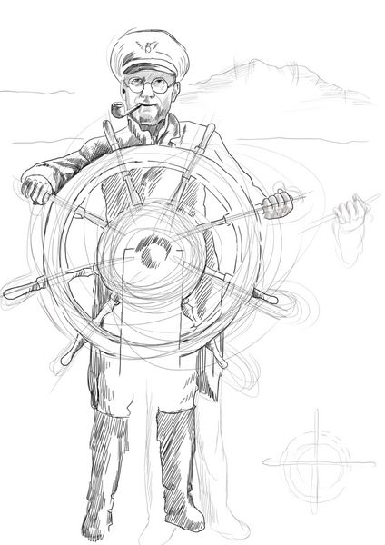 کاپیتان دریایی رهبر شکل نقاشی کامل دستی