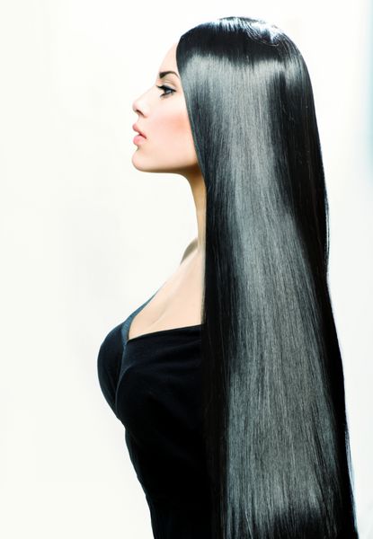 مو دختر زیبایی با موهای سالم و بلند سیاه راست زن پرتره زیبا موی کامل