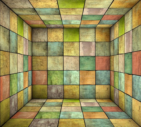 3d موزاییک گرانج tiled مربع فضای خالی در چند رنگ