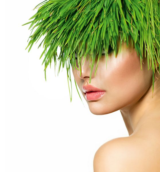 بهار زیبایی یا زن با موهای سبز سبز تازه تابستان طبیعت دختر عکس مدل مدل صورت مفهوم موهای سالم