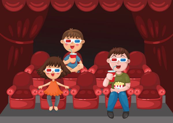 تصویر بچه های جدا شده تماشای یک فیلم با بردار 3d عینک