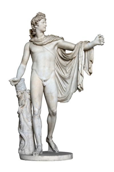 مجسمه آپولو Belvedere جدا شده بر روی سفید این مجسمه کپی سنگ مرمر از برنز گمشده اصلی ساخته شده توسط مجسمه یونانی Leochares است در موزه واتیکان رم ایتالیا قرار گرفته است