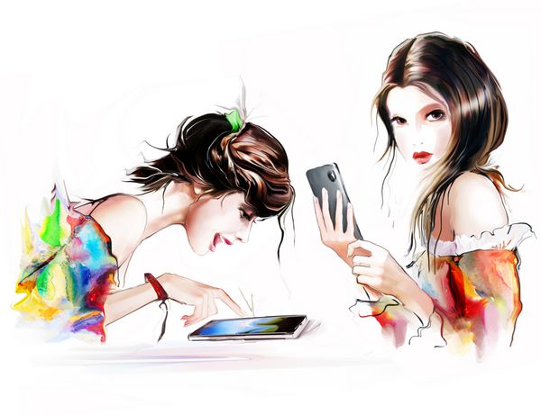 دختران اینترنت با تلفن های همراه هوشمند