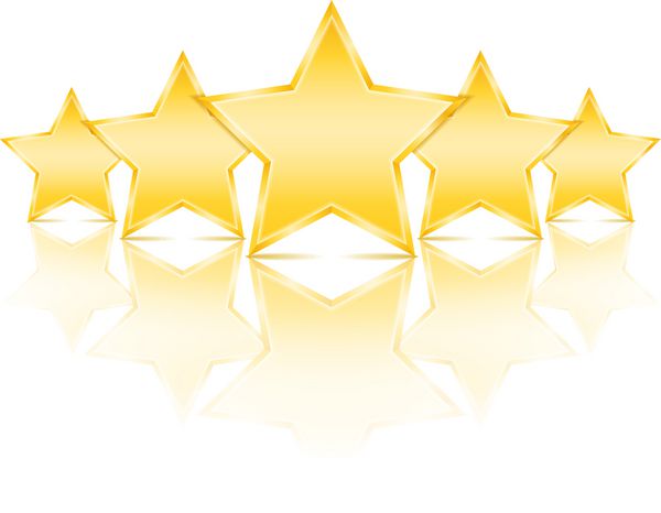 پنج ستاره طلایی با انعکاس بر روی زمینه سفید تصویر برداری eps10 بردار