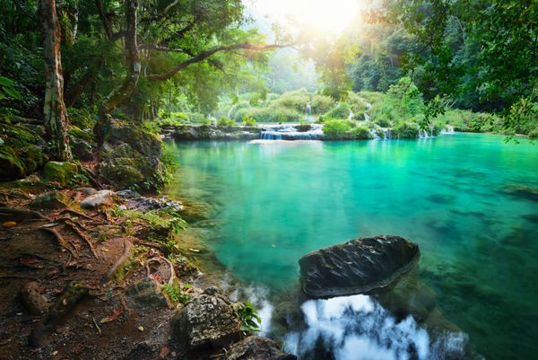 پارک ملی پارک ملی در گواتمالا Semuc Champey در غروب آفتاب