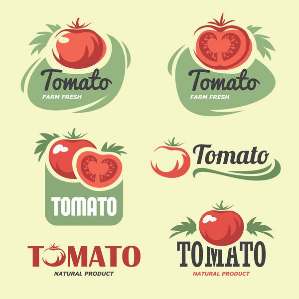 مجموعه ای از برچسب ها و نمادهای گوجه فرنگی