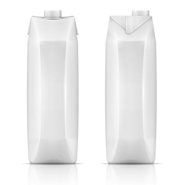 قالب کارتن سفید برای نوشیدنی آب شیر نمای جلو و عقب مجموعه بسته بندی تصویر برداری
