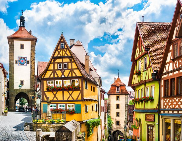 منظره زیبا از شهر تاریخی Rothenburg ob der Tauber Franconia Bavaria Germany