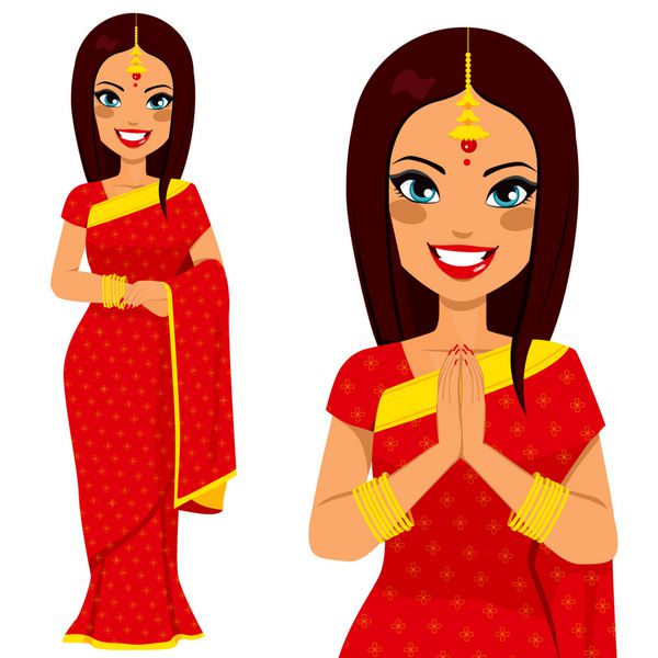 زن هندی سنتی که در موقعیت نماز قرار دارد و بدن کامل را تشکیل می دهد