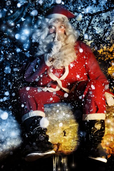 پرتره سرگرم کننده رنگارنگ از بابا نوئل جادویی با سقوط برف