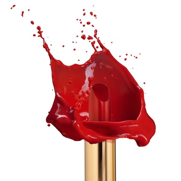 رژلب قرمز با چاشنی رنگ جدا شده بر روی زمینه سفید