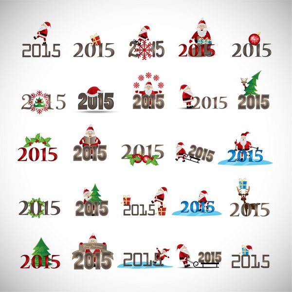 2015 آیکون های کریسمس و عناصر مجموعه جدا شده در پس زمینه خاکستری تصویر برداری طراحی گرافیک قابل ویرایش برای طراحی شما مجموعه ای از آیکون های کریسمس