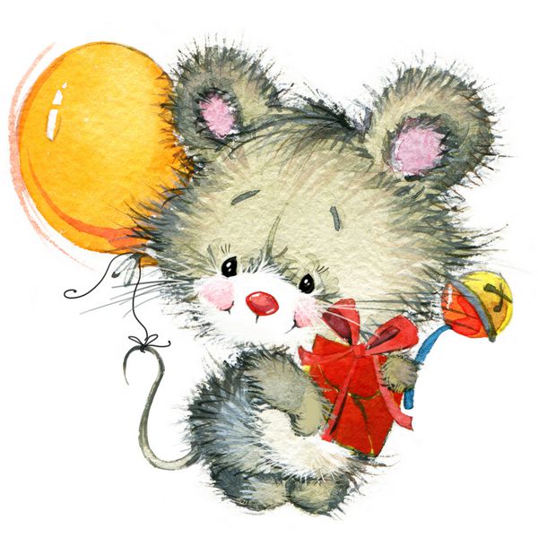 موش کوچک پس زمینه تولد برای کارت تبریک آبرنگ
