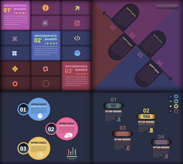 Infographics تاریک سبک آگهی های شماره کسب و کار قالب بازاریابی و مجموعه عناصر وب