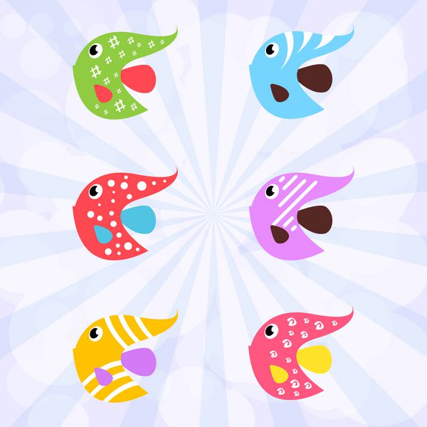 مجموعه ای از آیکون های ماهی با زرق و برق فوق العاده و رنگ مجموعه زیبا برای غواصی تابستان و تعطیلات