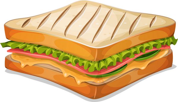 ساندویچ فرانسوی نماد تصویر کارتونی اشتها فست فود ساندویچ فرانسوی نماد با ژامبون خلال ذوب پنیر سالاد برگ و نان سنتی کلاسیک برای رستوران takeout